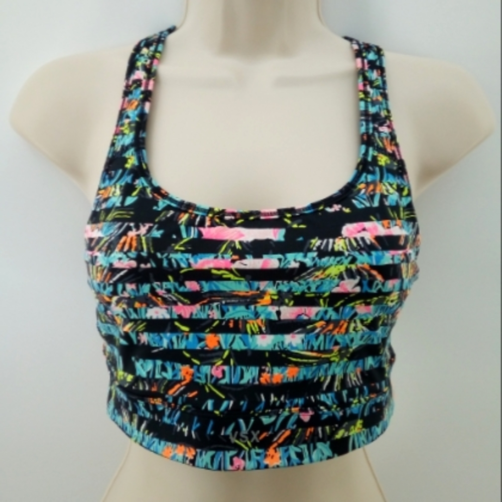VSX Sport Sports Bra Cross Back Bright  Floral Leaf M Striped Running Hiking